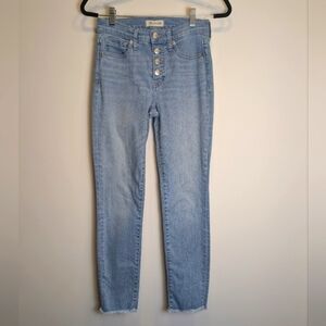 Madewell Blue Denim High Waist Raw Hem Frayed Cropped Skinny Jeans Size 25